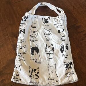World Market Canvas Fabric Tote Bag Black White Cats Divided Illustrated